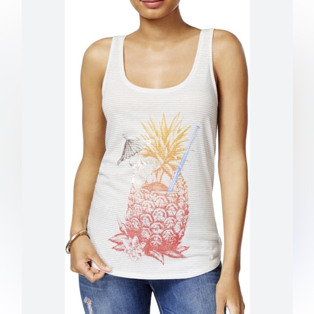 Lucky Brand Pineapple Tropical Graphic Tank Top Xl Cotton Nwot Retailer 97